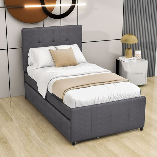 Latitude Run® Twin Size Linen Upholstered Platform Bed With Headboard